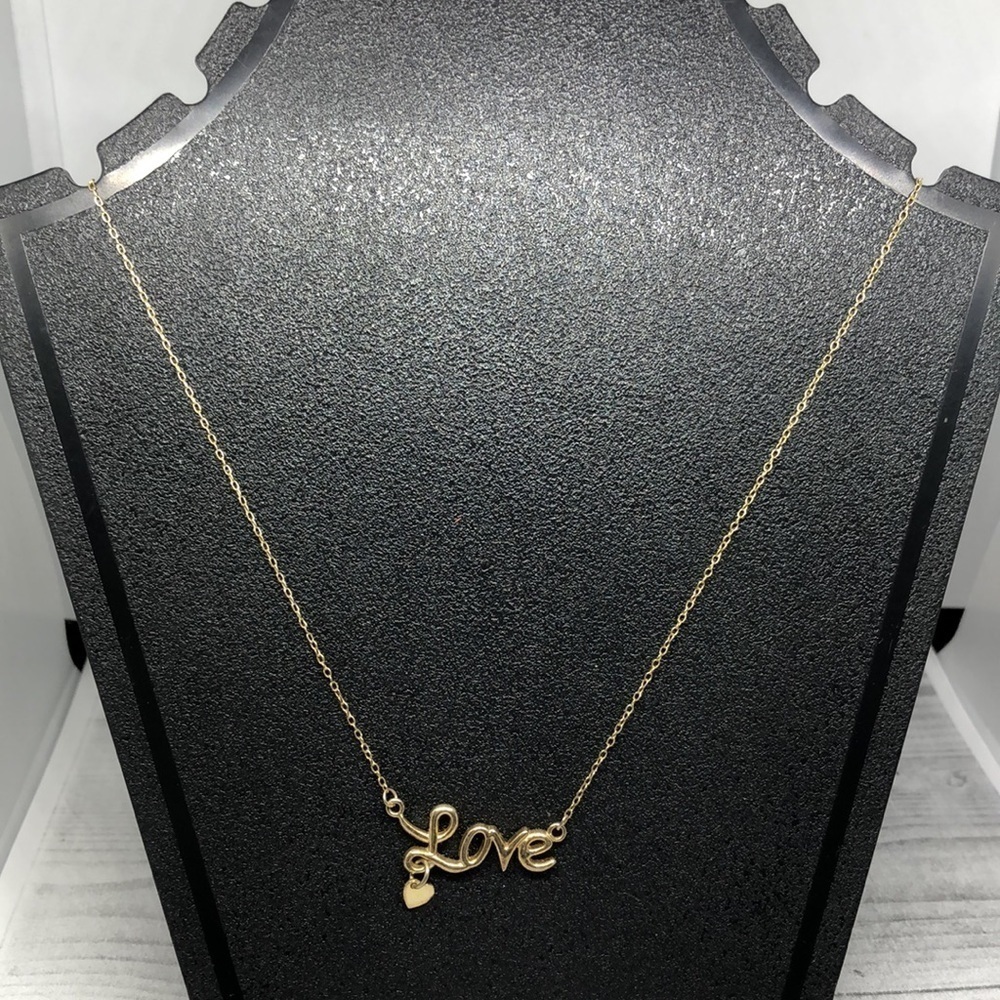 Gold over strling silver 925 vermeil "love" with heart charm pendant necklace